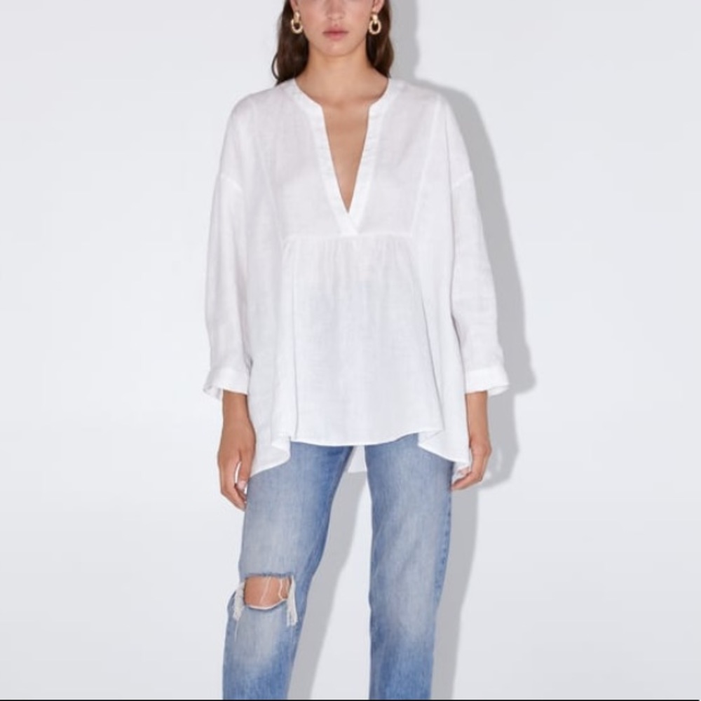 Zara White Linen Blouse